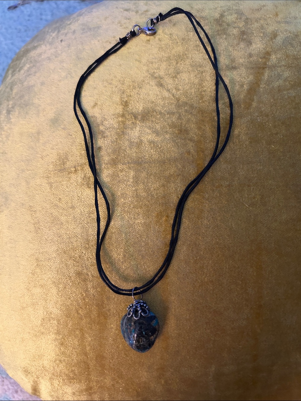 Handcrafted Black Cord Necklace with Natural Stone Pendant Beautiful colored Sto